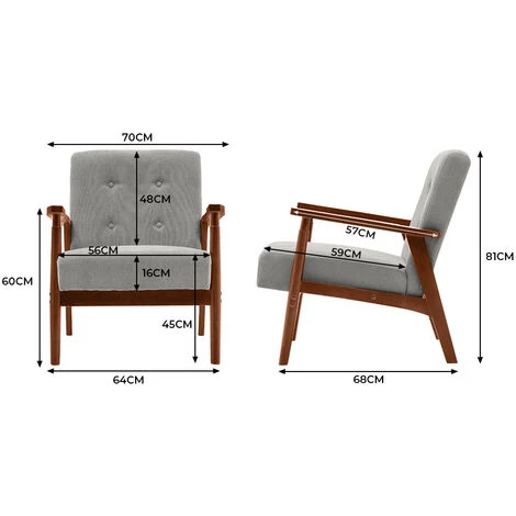 Livingandhome Solid Wooden Frame Linen Fabric Single Sofa 7 Livingandhome Solid Wooden Frame Linen Fabric Single Sofa - Image 5