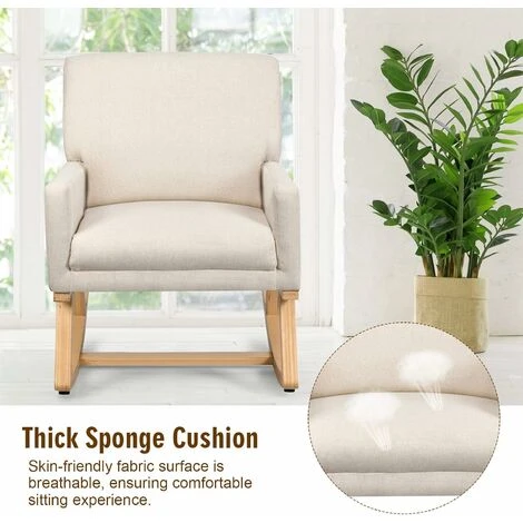 COSTWAY Relax Rocking Chair, Fabric Upholstered Single Sofa Armchair With Solid Wood Legs, Modern Padded Leisure Rocker Chairs For Home Living Room Bedroom (Beige) 5 COSTWAY Relax Rocking Chair, Fabric Upholstered Single Sofa Armchair With Solid Wood Legs, Modern Padded Leisure Rocker Chairs For Home Living Room Bedroom (Beige) - Image 3