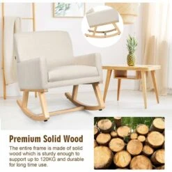 COSTWAY Relax Rocking Chair, Fabric Upholstered Single Sofa Armchair With Solid Wood Legs, Modern Padded Leisure Rocker Chairs For Home Living Room Bedroom (Beige) 10 COSTWAY Relax Rocking Chair, Fabric Upholstered Single Sofa Armchair With Solid Wood Legs, Modern Padded Leisure Rocker Chairs For Home Living Room Bedroom (Beige) -Living Room Furniture Store 31515394 4