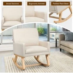 COSTWAY Relax Rocking Chair, Fabric Upholstered Single Sofa Armchair With Solid Wood Legs, Modern Padded Leisure Rocker Chairs For Home Living Room Bedroom (Beige) 11 COSTWAY Relax Rocking Chair, Fabric Upholstered Single Sofa Armchair With Solid Wood Legs, Modern Padded Leisure Rocker Chairs For Home Living Room Bedroom (Beige) -Living Room Furniture Store 31515394 5