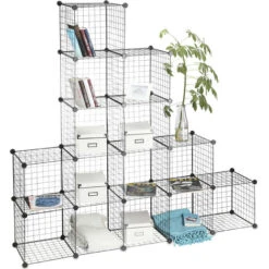 Relaxdays Modular Grid Shelf, 16 Compartments, Cube Shelf, Open Cabinet Storage System, 35 X 35 Cm, DIY Metal Rack, Black -Living Room Furniture Store 31795815 3