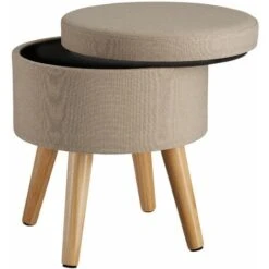 Stool Yumi With Storage In Linen Look - Dressing Table Chair, Dressing Table Stool, Kitchen Stool - Sand