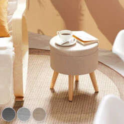Stool Yumi With Storage In Linen Look - Dressing Table Chair, Dressing Table Stool, Kitchen Stool - Sand -Living Room Furniture Store 32017199 3