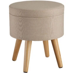 Stool Yumi With Storage In Linen Look - Dressing Table Chair, Dressing Table Stool, Kitchen Stool - Sand -Living Room Furniture Store 32017199 4