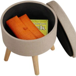 Stool Yumi With Storage In Linen Look - Dressing Table Chair, Dressing Table Stool, Kitchen Stool - Sand -Living Room Furniture Store 32017199 5