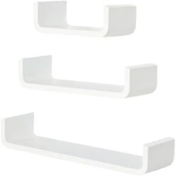 HOMCOM U Shaped Shelf Set Floating Wall Mounted White Hanging 3pc Display