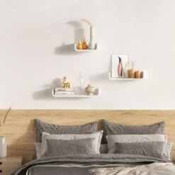 HOMCOM U Shaped Shelf Set Floating Wall Mounted White Hanging 3pc Display -Living Room Furniture Store 3205775 3