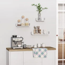 HOMCOM U Shaped Shelf Set Floating Wall Mounted White Hanging 3pc Display -Living Room Furniture Store 3205775 5
