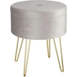 Stool Ava Upholstered Velvet Look With Storage Space - 300kg Capacity - Bar Stool, Dressing Table Chair, Dressing Table Stool - Light Grey -Living Room Furniture Store 32290175 4