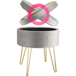 Stool Ava Upholstered Velvet Look With Storage Space - 300kg Capacity - Bar Stool, Dressing Table Chair, Dressing Table Stool - Light Grey -Living Room Furniture Store 32290175 5