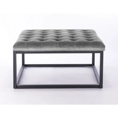 Falun Footstool With Seal Grey Velvet, W87xD87xH46 Cm 3 Falun Footstool With Seal Grey Velvet, W87xD87xH46 Cm