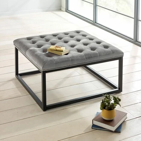 Falun Footstool With Seal Grey Velvet, W87xD87xH46 Cm 4 Falun Footstool With Seal Grey Velvet, W87xD87xH46 Cm - Image 2