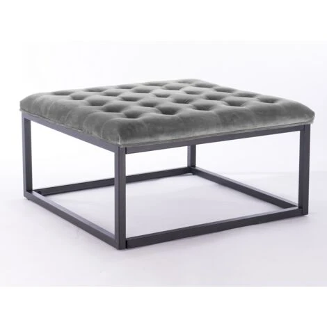 Falun Footstool With Seal Grey Velvet, W87xD87xH46 Cm 5 Falun Footstool With Seal Grey Velvet, W87xD87xH46 Cm - Image 3