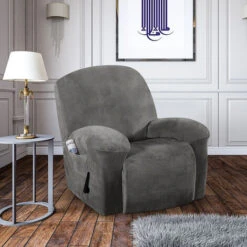 Washable Stretch Recliner Chair Covers Velvet Plush Fabric Couch Cover Grey -Living Room Furniture Store 32586259 5