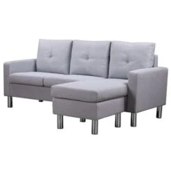 Elm 3 Seater Fabric Sofa With Matching Foot Stool In Grey