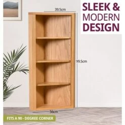 Hallowood Furniture Waverly Oak Corner Storage Cabinet Top In Light Oak Finish – Wooden Corner Display Cupboard With 3 Adjustable Shelves For Bedroom & Hallway– Display Unit For Kitchen & Living Room -Living Room Furniture Store 32998752 3