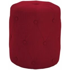 Hallowood Furniture Premium Padded Round Foot Stool In Red Colour – Linen Fabric Wooden Dressing Stool For Living Room & Bedroom - Ottoman Stool With Button Design - Pouffe - Shoe Stool