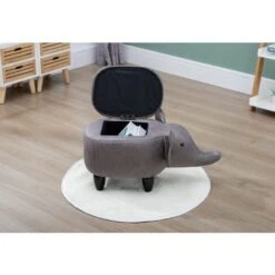 Hallowood Furniture Upholstered Elephant Foot Stool For Kids And Adults In Grey Fabric – Animal Storage Ottoman With Lid For Living Room – Footstool For Lounge - Toy Storage Chest For Bedroom -Living Room Furniture Store 33030799 2