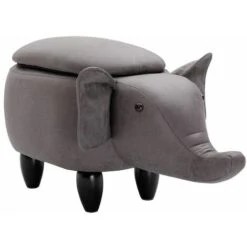 Hallowood Furniture Upholstered Elephant Foot Stool For Kids And Adults In Grey Fabric – Animal Storage Ottoman With Lid For Living Room – Footstool For Lounge - Toy Storage Chest For Bedroom -Living Room Furniture Store 33030799 3