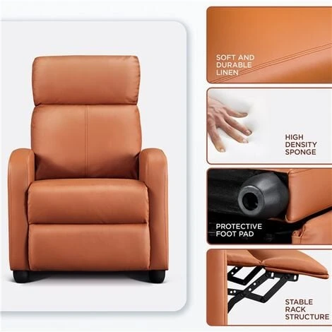 Yaheetech Leather Recliner Chair Adjustable Reclining Sofa - Tan 7 Yaheetech Leather Recliner Chair Adjustable Reclining Sofa - Tan - Image 5