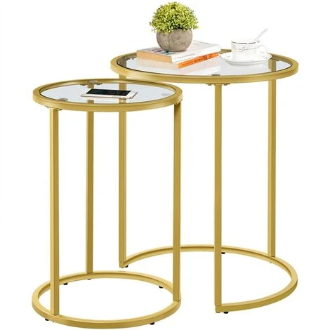 Yaheetech Round Nesting Side Tables Set Of 2 End Tables For Living Room, Mustard Gold 3 Yaheetech Round Nesting Side Tables Set Of 2 End Tables For Living Room, Mustard Gold
