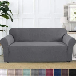 Stretch Sofa Cover Furniture Protector, Soft Sofa With Elastic Bottom, Checks Fleece Universal Solid Color Sofa Cover -Living Room Furniture Store 34976949 3