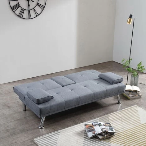 ELEGANT Grey Sofa Bed 3 Seater 3 Inclining Positions With Drink Cup Holder Luxury Sofa Bed For Living Room 4 ELEGANT Grey Sofa Bed 3 Seater 3 Inclining Positions With Drink Cup Holder Luxury Sofa Bed For Living Room - Image 2