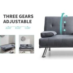 ELEGANT Grey Sofa Bed 3 Seater 3 Inclining Positions With Drink Cup Holder Luxury Sofa Bed For Living Room 10 ELEGANT Grey Sofa Bed 3 Seater 3 Inclining Positions With Drink Cup Holder Luxury Sofa Bed For Living Room -Living Room Furniture Store 35337734 4