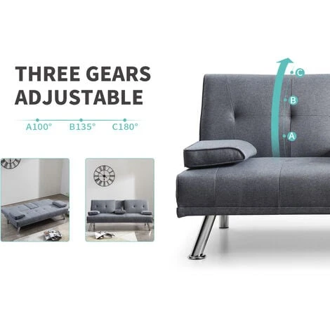 ELEGANT Grey Sofa Bed 3 Seater 3 Inclining Positions With Drink Cup Holder Luxury Sofa Bed For Living Room 6 ELEGANT Grey Sofa Bed 3 Seater 3 Inclining Positions With Drink Cup Holder Luxury Sofa Bed For Living Room - Image 4