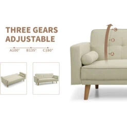 ELEGANT Cream Sofa Bed 3 Seater Adjustable 3 Inclining Positions Back Padded Sofabed Suite With 2 Cushions For Living Room -Living Room Furniture Store 35337735 3