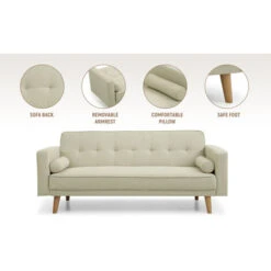 ELEGANT Cream Sofa Bed 3 Seater Adjustable 3 Inclining Positions Back Padded Sofabed Suite With 2 Cushions For Living Room -Living Room Furniture Store 35337735 4