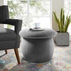 Livingandhome Velvet Mashroom Shape Pouffe Footstool , Grey -Living Room Furniture Store 35861940 5