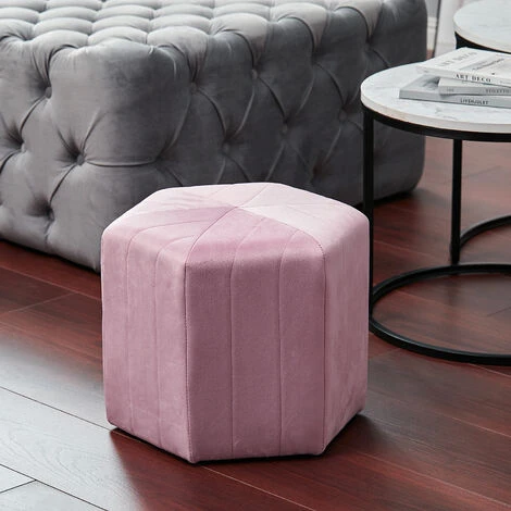 Livingandhome Velvet Hexagon Footstool, Pink 3 Livingandhome Velvet Hexagon Footstool, Pink