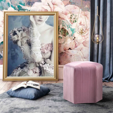 Livingandhome Velvet Hexagon Footstool, Pink 5 Livingandhome Velvet Hexagon Footstool, Pink - Image 3