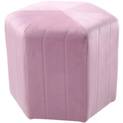 Livingandhome Velvet Hexagon Footstool, Pink 10 Livingandhome Velvet Hexagon Footstool, Pink -Living Room Furniture Store 35861970 4