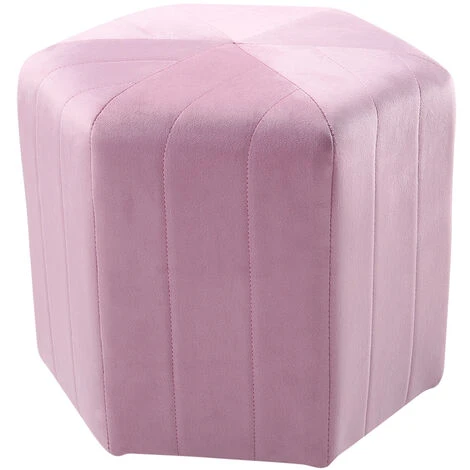 Livingandhome Velvet Hexagon Footstool, Pink 6 Livingandhome Velvet Hexagon Footstool, Pink - Image 4