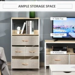 HOMCOM 4 Drawer Storage Chest Unit Home W/ Shelves Home Living Room Bedroom White -Living Room Furniture Store 36012586 4