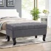 Livingandhome Linen Upholstered Chesterfield Buttoned Footstool, Grey -Living Room Furniture Store 36224595 1