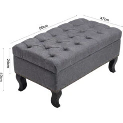 Livingandhome Linen Upholstered Chesterfield Buttoned Footstool, Grey -Living Room Furniture Store 36224595 5