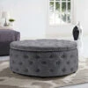 Livingandhome Linen Round Chesterfield Buttoned Footstool Studded Edge, Dark Grey -Living Room Furniture Store 36531837 1