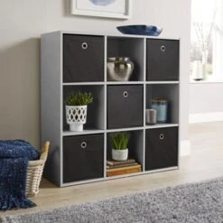 Grey Storage Cube 9 Shelf Bookcase Wooden Display Unit Organiser Furniture -Living Room Furniture Store 36857293 3