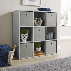 Grey Storage Cube 9 Shelf Bookcase Wooden Display Unit Organiser Furniture -Living Room Furniture Store 36857293 4