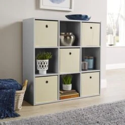 Grey Storage Cube 9 Shelf Bookcase Wooden Display Unit Organiser Furniture -Living Room Furniture Store 36857293 5