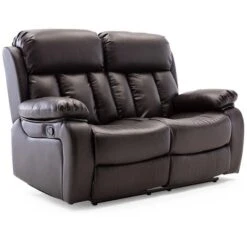 CHESTER HIGH BACK MANUAL BOND GRADE LEATHER RECLINER 3+2+1 SUITE SOFA ARMCHAIR SET BROWN 2 SEATER
