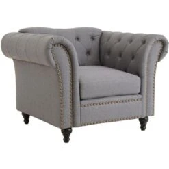 Premier Housewares Chesterfield Sofa In Grey Chesterfield Armchair For Living Room Chesterfield Sofas And More W112 X D85 X H83 -Living Room Furniture Store 36895056 2