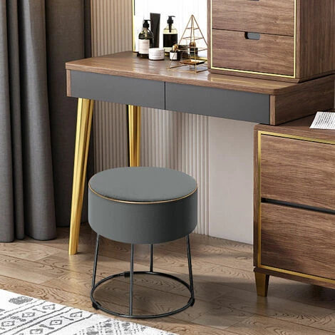 Velvet Modern Round Footstool Ottoman Makeup Dressing Chair Seat W/ Footpads 4 Velvet Modern Round Footstool Ottoman Makeup Dressing Chair Seat W/ Footpads - Image 2