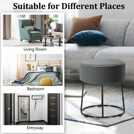 Velvet Modern Round Footstool Ottoman Makeup Dressing Chair Seat W/ Footpads 6 Velvet Modern Round Footstool Ottoman Makeup Dressing Chair Seat W/ Footpads - Image 4