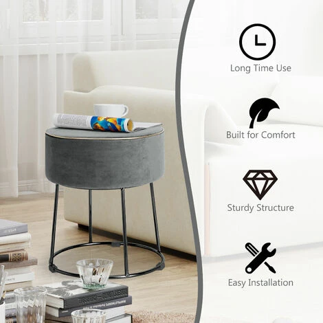 Velvet Modern Round Footstool Ottoman Makeup Dressing Chair Seat W/ Footpads 7 Velvet Modern Round Footstool Ottoman Makeup Dressing Chair Seat W/ Footpads - Image 5