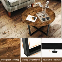 Round Coffee Table Modern Leisure Tea Table Industrial End Table Adjustable Pads -Living Room Furniture Store 37017497 4