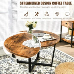 Round Coffee Table Modern Leisure Tea Table Industrial End Table Adjustable Pads -Living Room Furniture Store 37017497 5